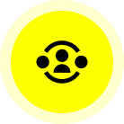 Yellow circle with three connected figures inside.