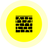Yellow circle with black brick wall icon.